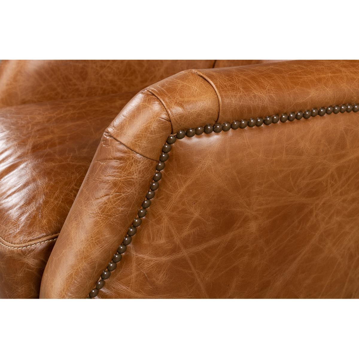 Contemporary Traditional Brown Leather Armchair For Sale