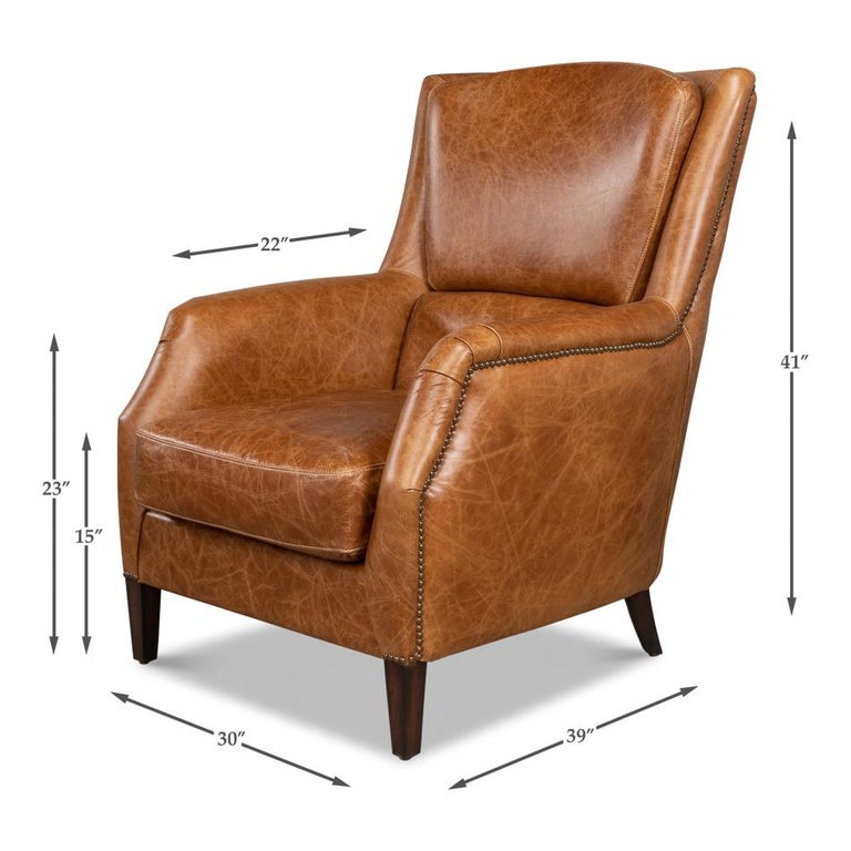Traditional Brown Leather Armchair For Sale at 1stDibs