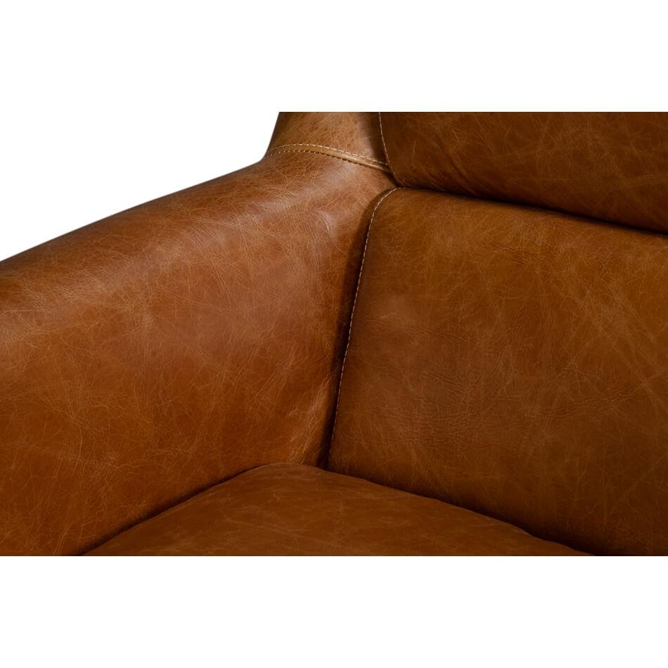 Traditional Brown Leather Swivel Chair For Sale 4