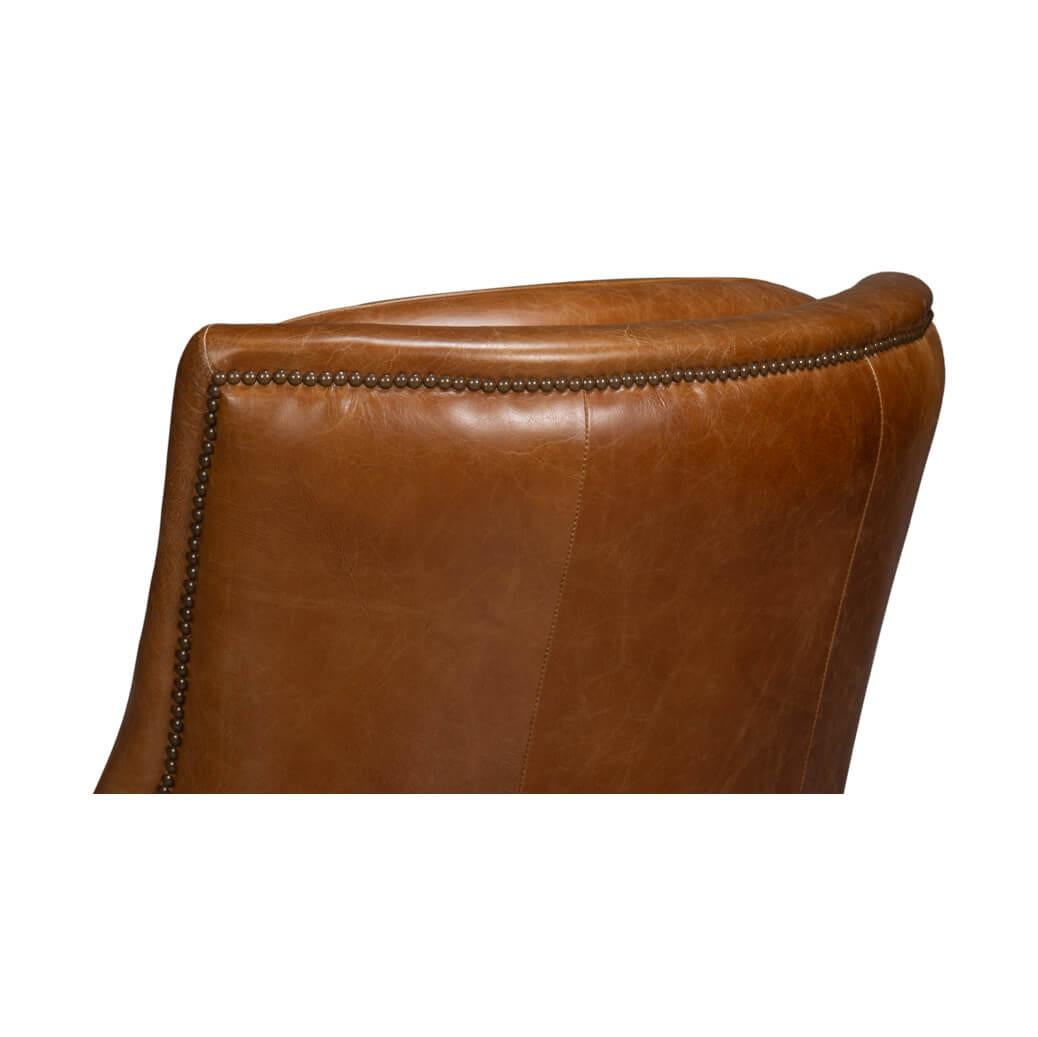 Traditional Brown Leather Swivel Chair For Sale 1