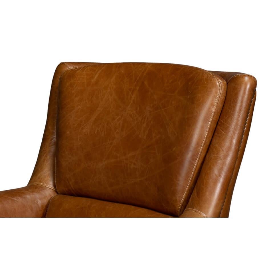 Traditional Brown Leather Swivel Chair For Sale 2