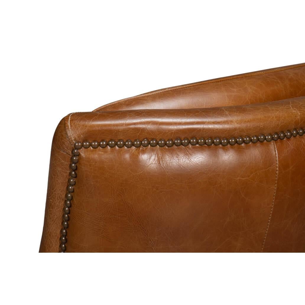 Traditional Brown Leather Swivel Chair For Sale 3