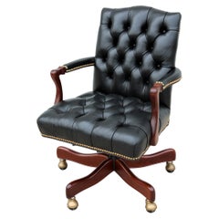 Used Traditional Cabot Wrenn Graham Tufted Black Leather Executive Swivel Desk Chair