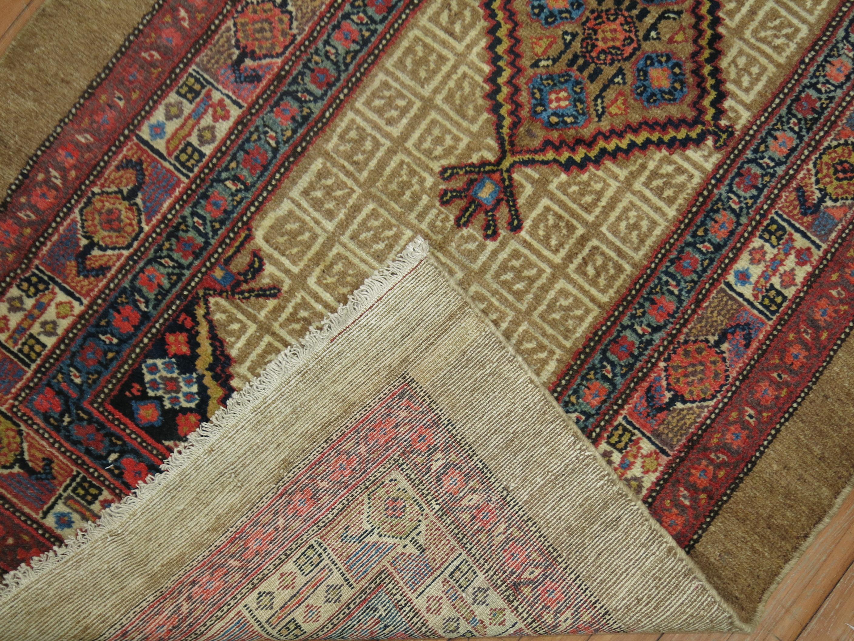 Hand-Knotted Traditional Camel Persian Serab Runner For Sale