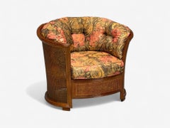 Traditional, Cane, Walnut, Barrel Back Armchair, USA, 1980s
