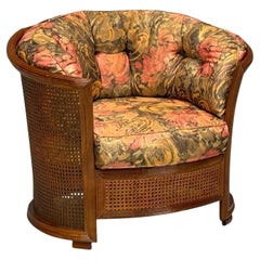 Traditional, Cane, Walnut, Barrel Back Armchair, USA, 1980s