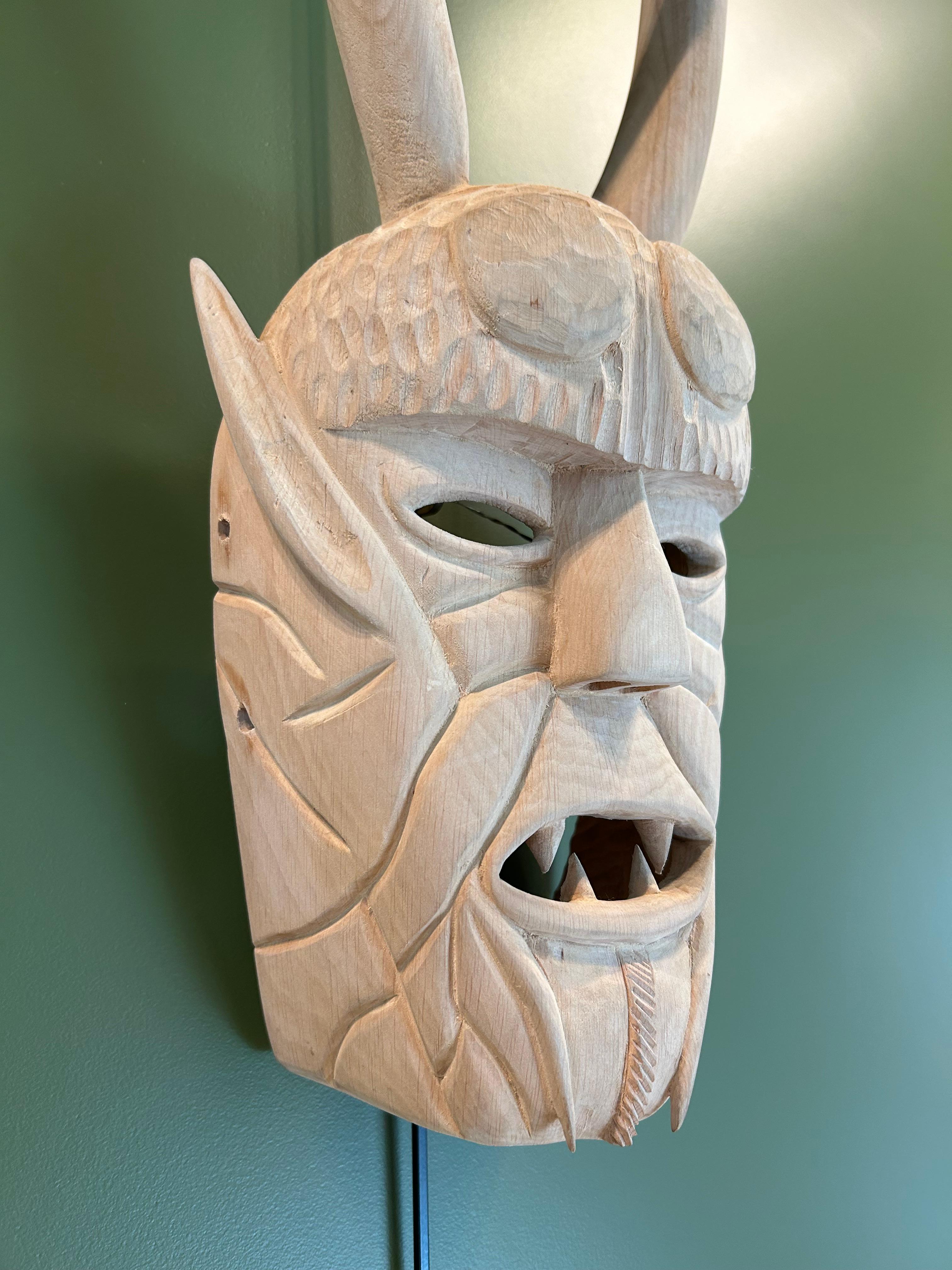 Hand-Carved Traditional Carnival Mask from Lazarim, Portugal For Sale