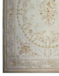 Traditional Carpet Aubusson Style Area Rug Handwoven Wool Needlepoint