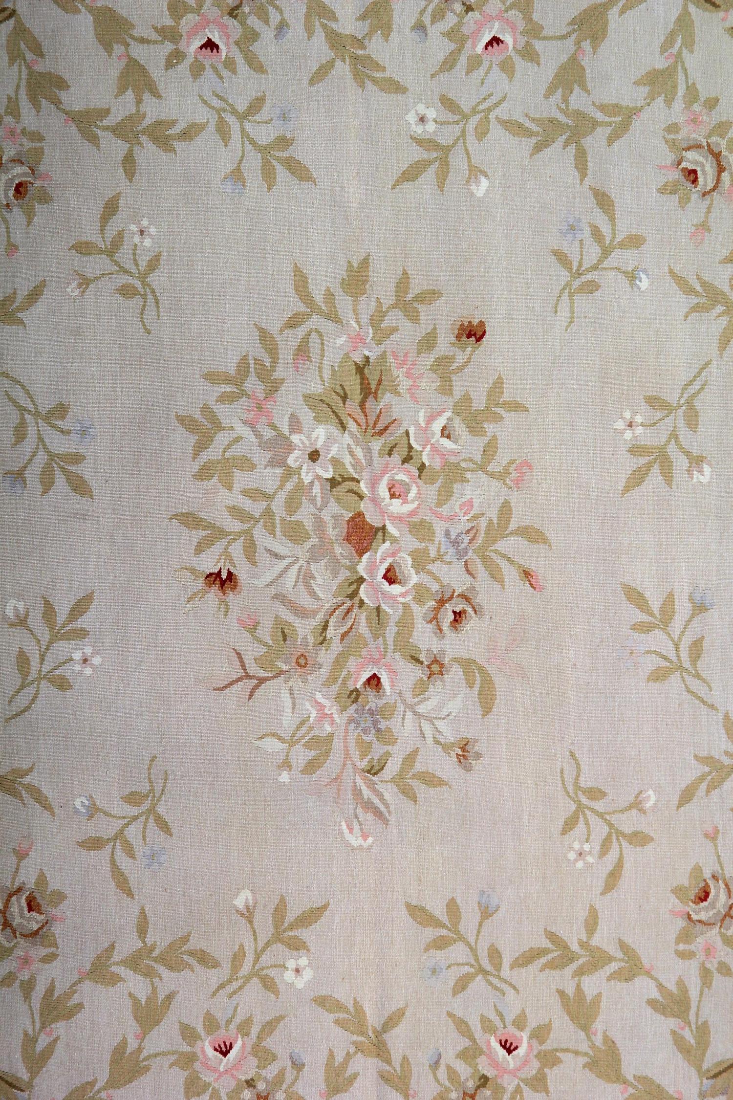 Vegetable Dyed Traditional Carpet Aubusson Style Area Rug Handwoven Wool Needlepoint For Sale