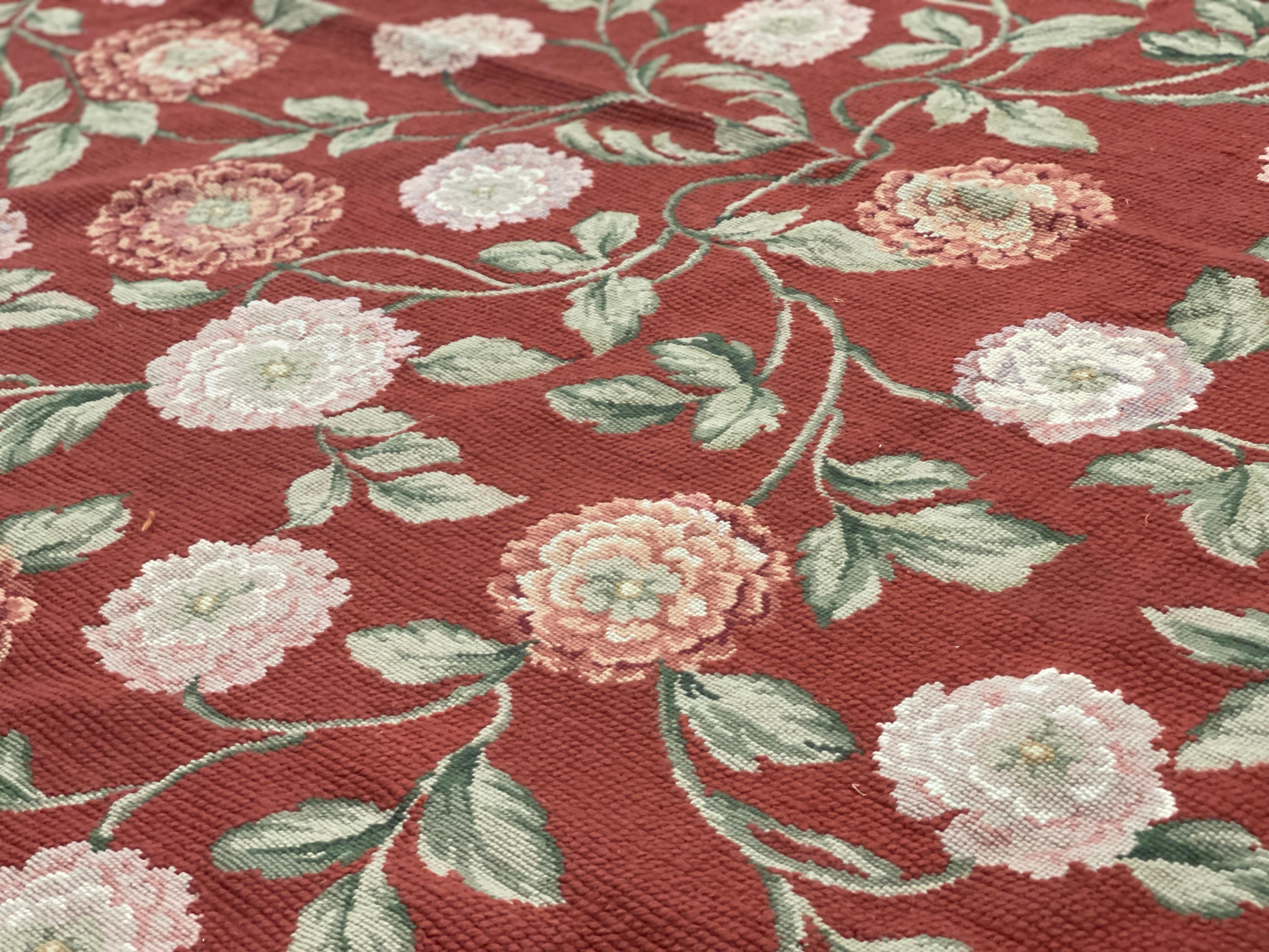 Hand-Knotted Traditional Carpet Aubusson Style Area Rug Handwoven Wool Needlepoint For Sale