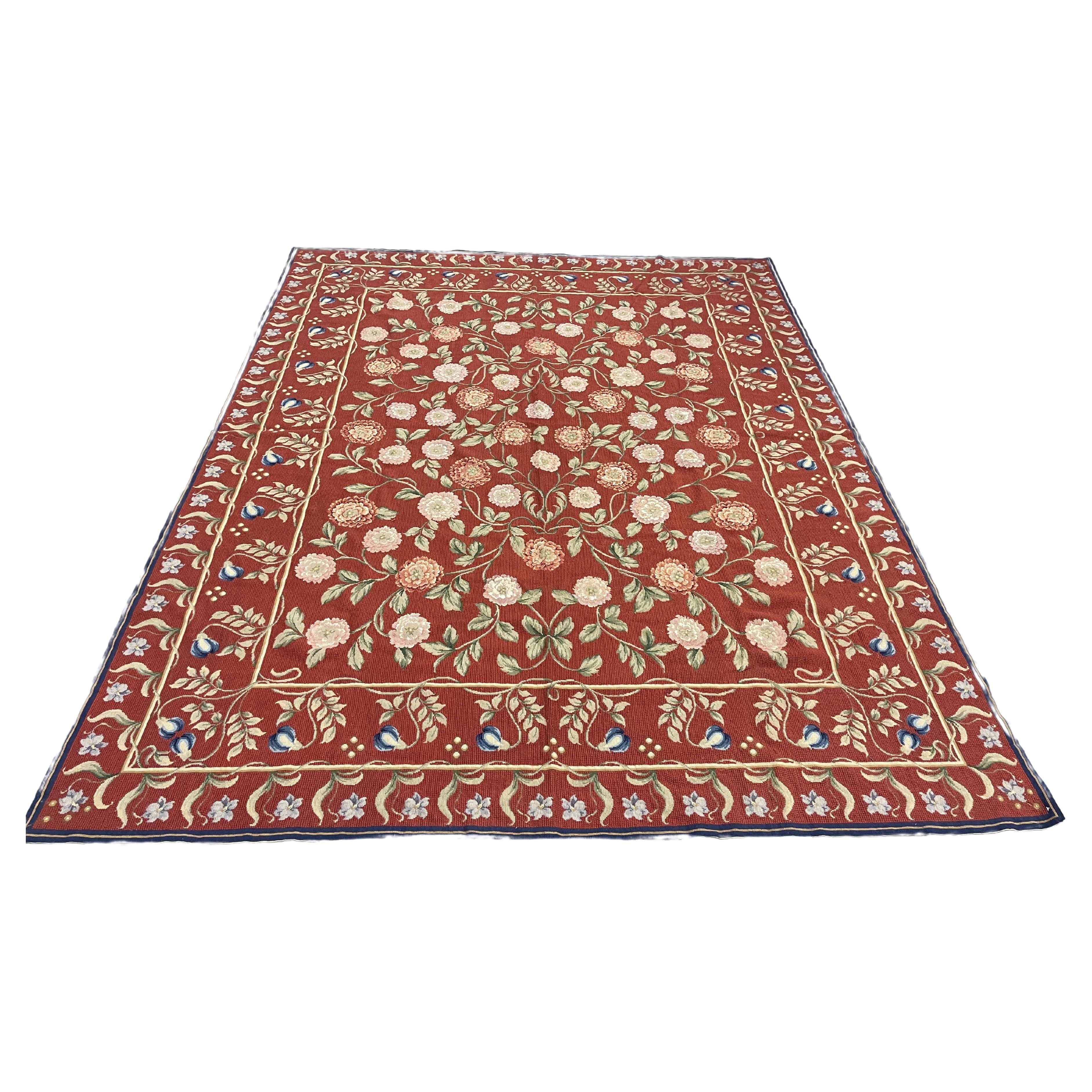 Traditional Carpet Aubusson Style Area Rug Handwoven Wool Needlepoint For Sale