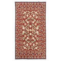 Traditional Carpet Burgundy Aubusson Style Floral Rug Handwoven Wool Needlepoint