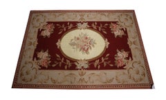 Traditional Carpet Deep Red Wool Needlepoint Handwoven Floral Area Rug