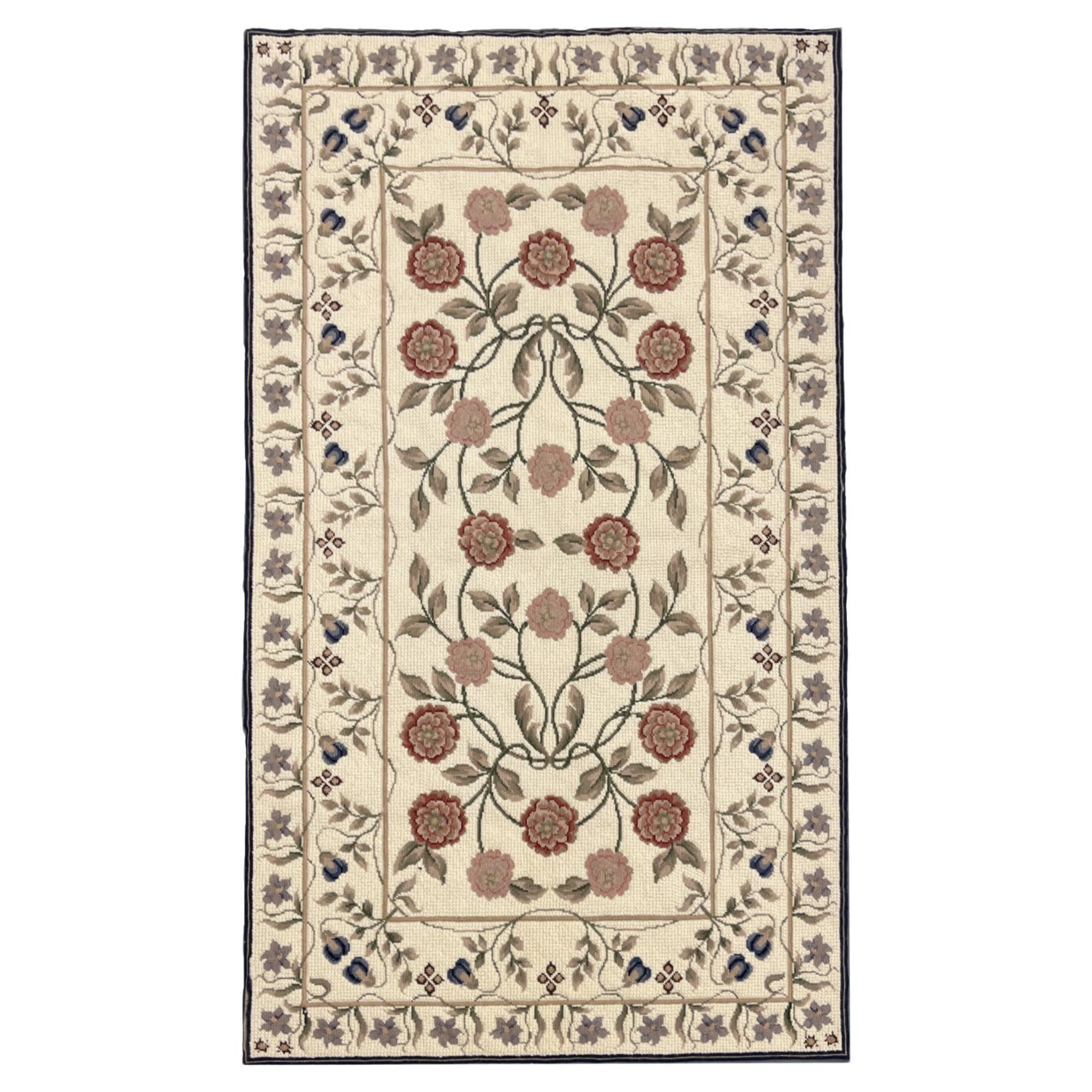 Traditional Carpet Floral Aubusson Rug Handwoven Wool Needlepoint Rug Home Decor For Sale