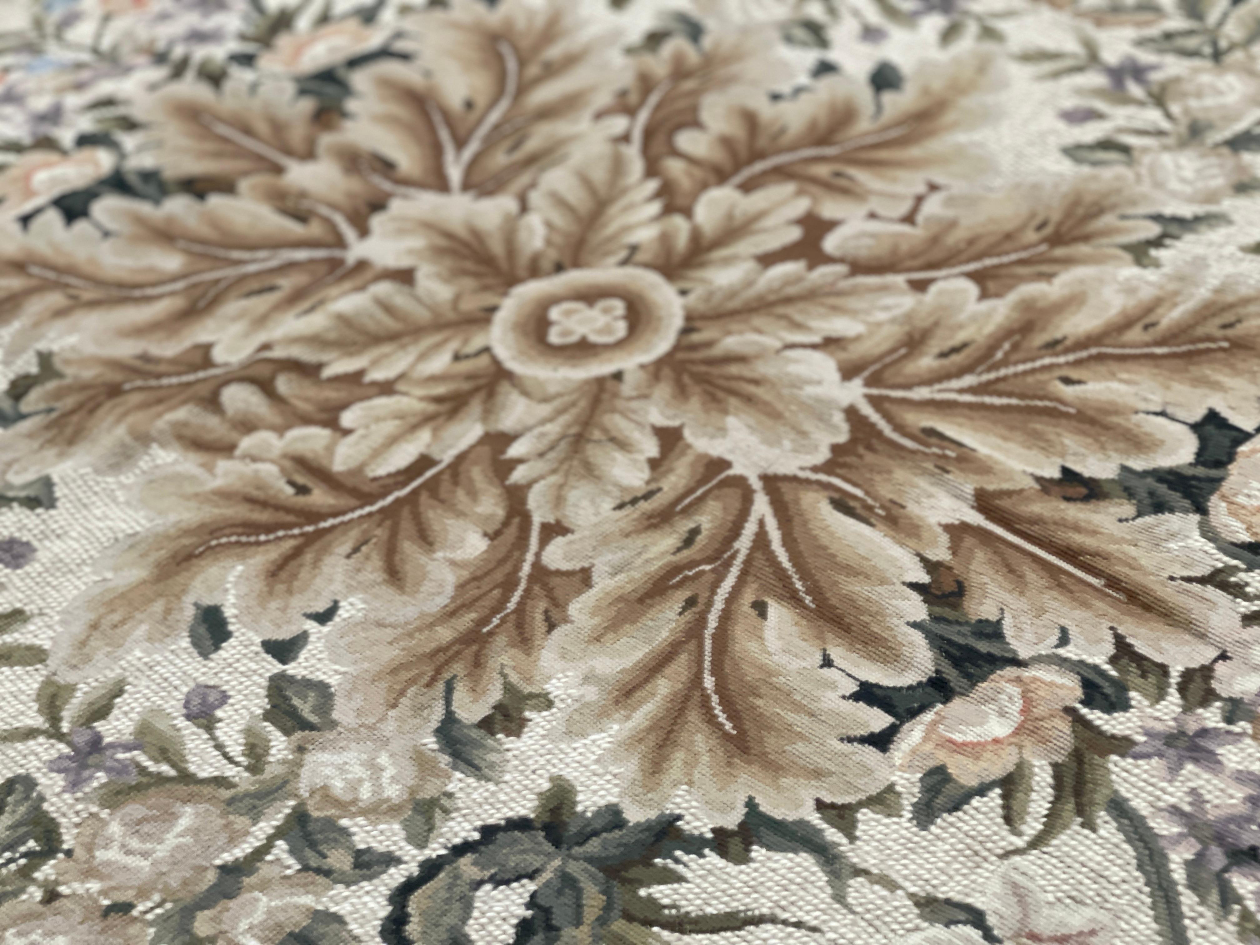 Traditional Carpet Floral Aubusson Rug Magnificent Handwoven Wool Needlepoint For Sale 4