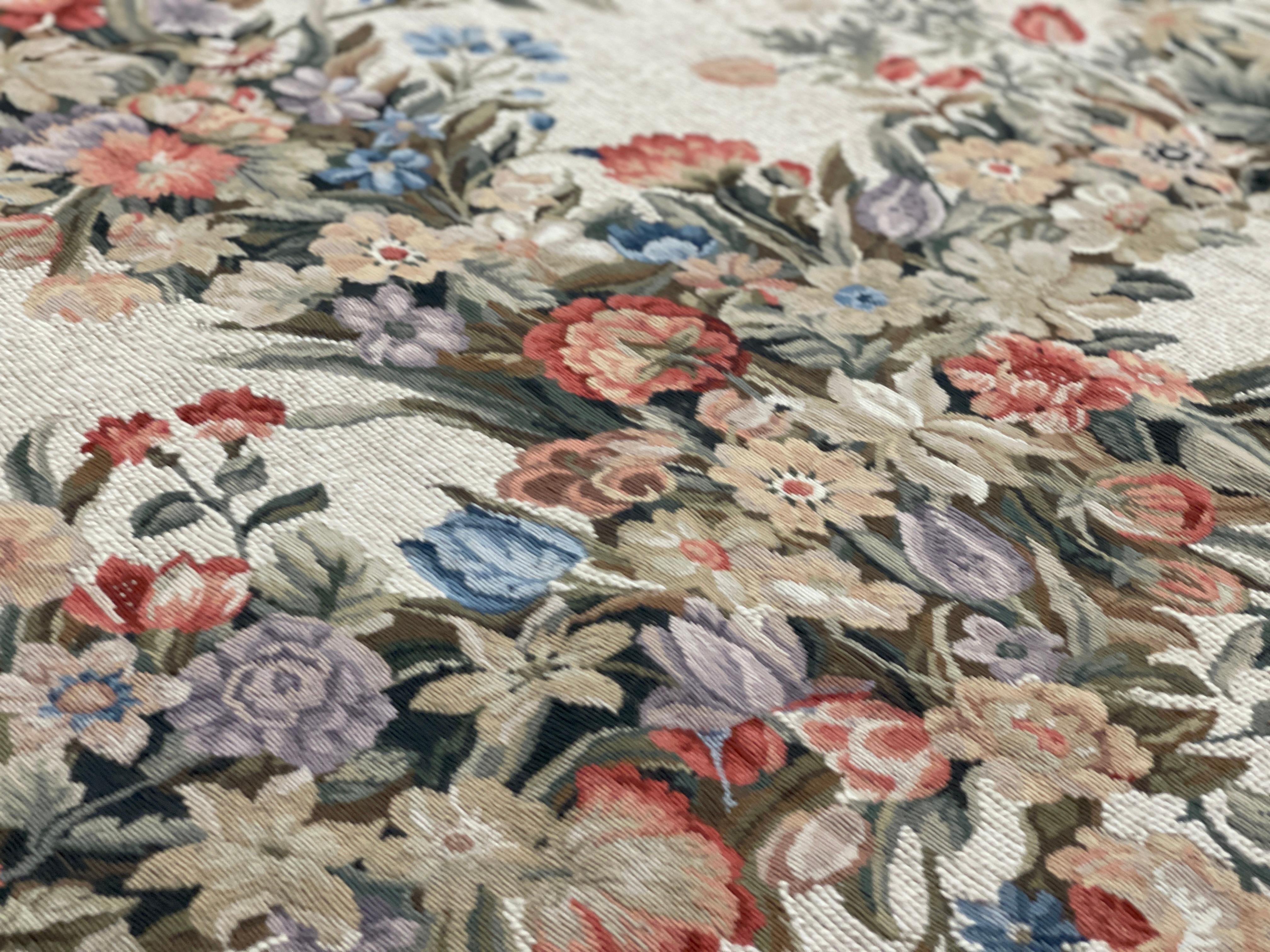 Traditional Carpet Floral Aubusson Rug Magnificent Handwoven Wool Needlepoint For Sale 5