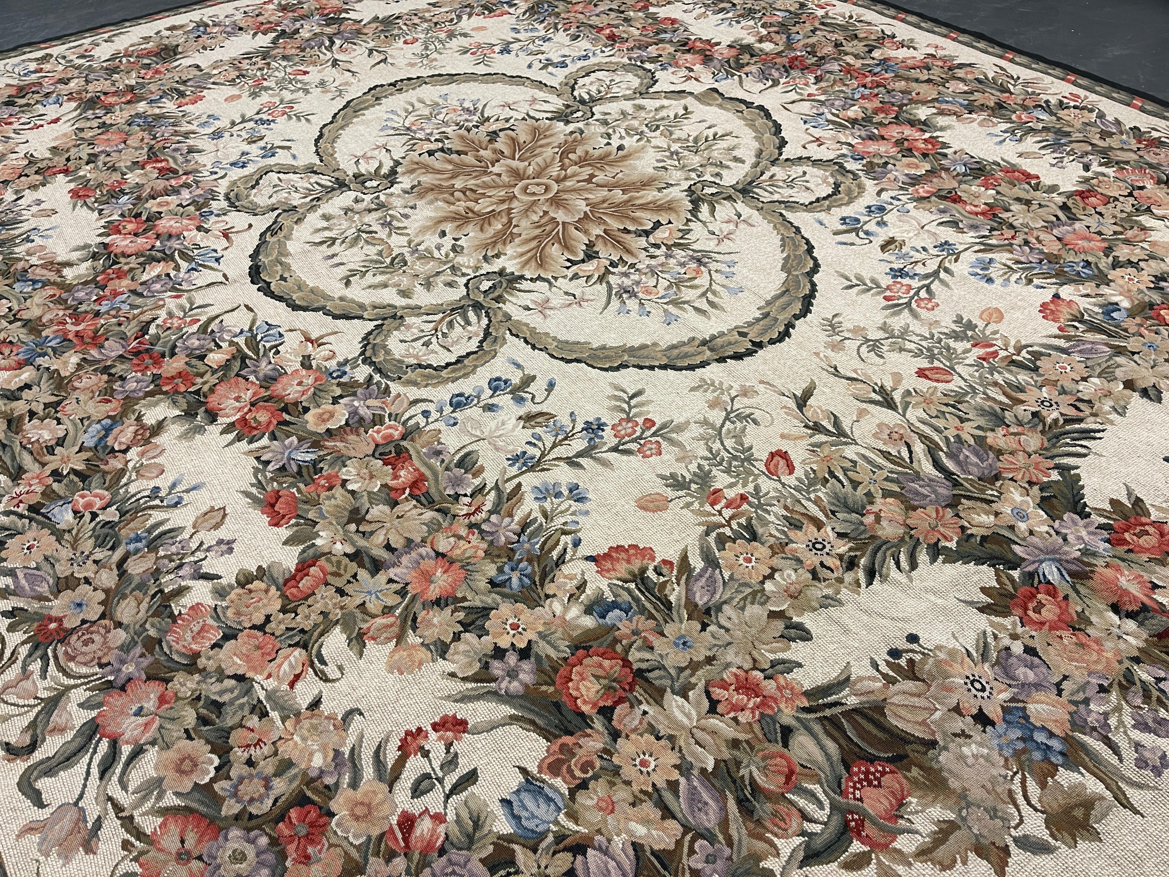 Chinese Traditional Carpet Floral Aubusson Rug Magnificent Handwoven Wool Needlepoint For Sale