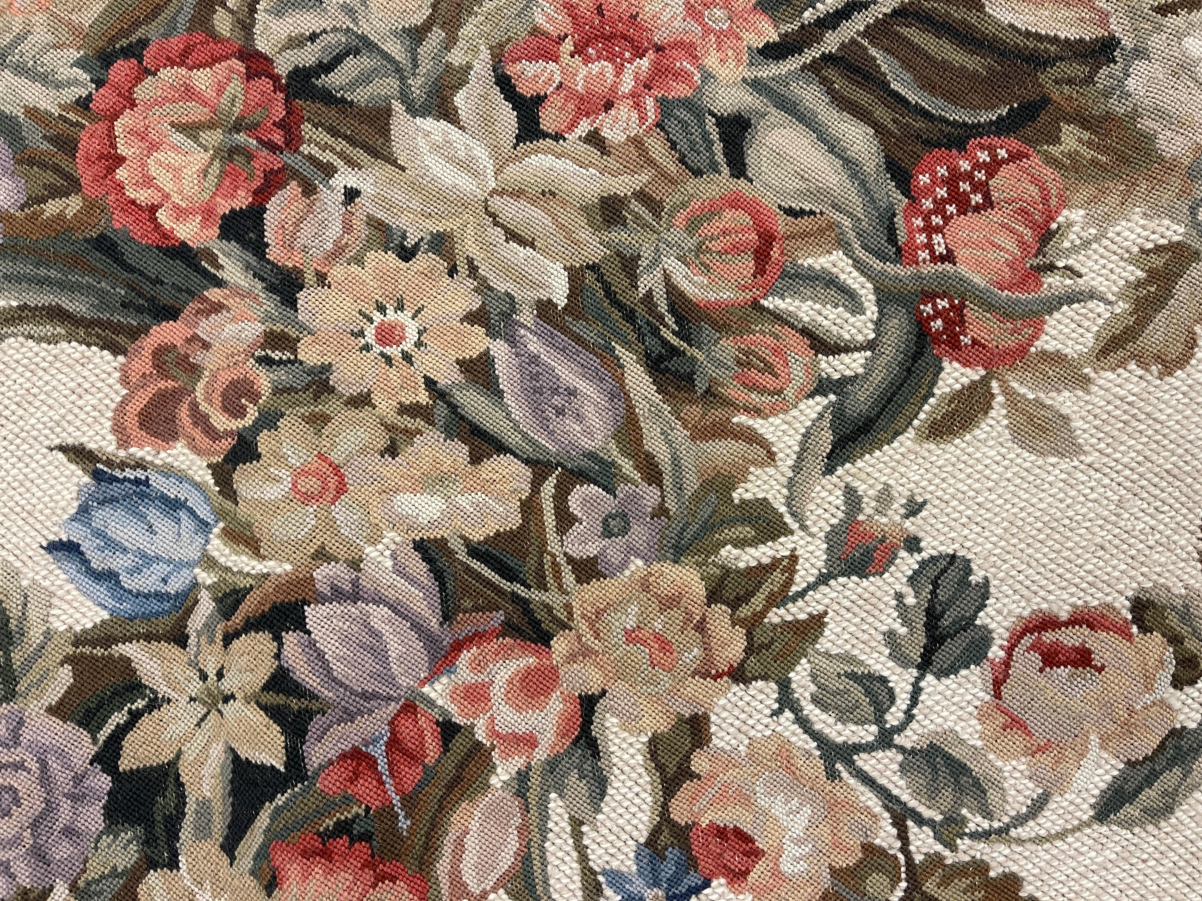 Late 20th Century Traditional Carpet Floral Aubusson Rug Magnificent Handwoven Wool Needlepoint For Sale