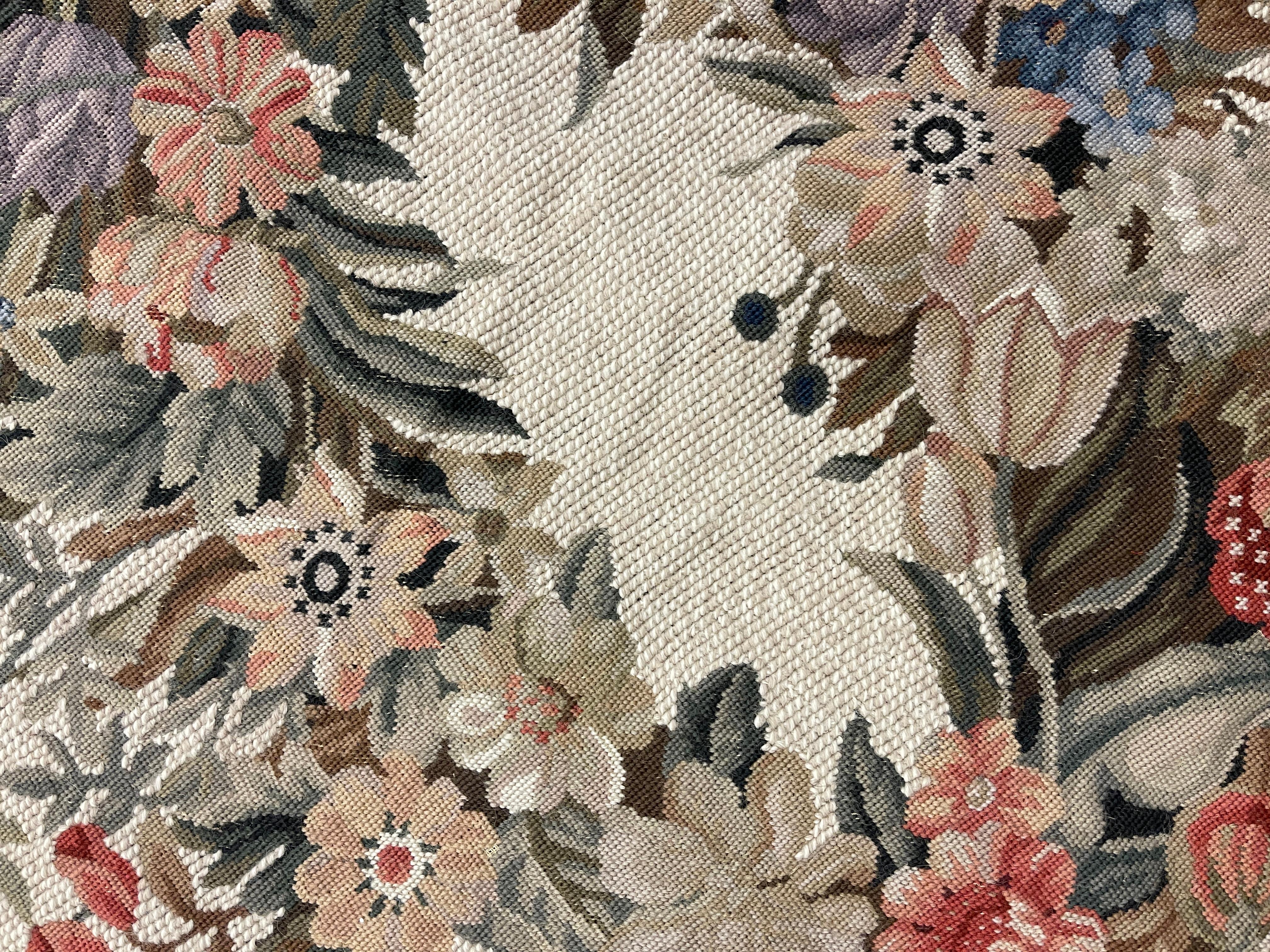 Traditional Carpet Floral Aubusson Rug Magnificent Handwoven Wool Needlepoint For Sale 1