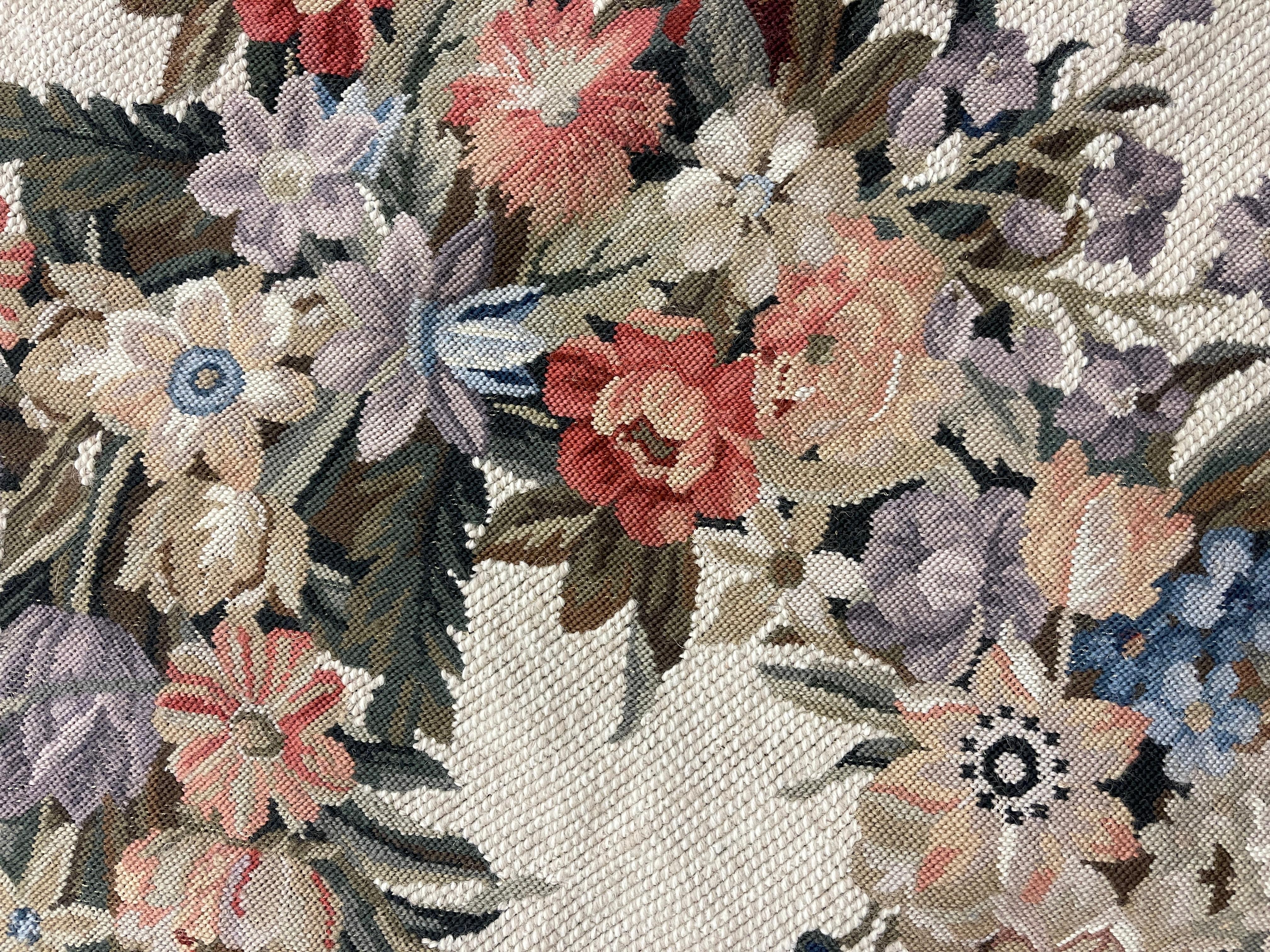 Traditional Carpet Floral Aubusson Rug Magnificent Handwoven Wool Needlepoint For Sale 2