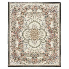 Tapis traditionnel floral Aubusson magnifique broderie à l'aiguille en laine tissée à la main