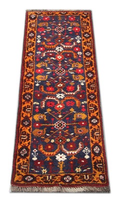 Traditional Carpet Handmade Oriental Runner Rug Long Wool Blue Rug