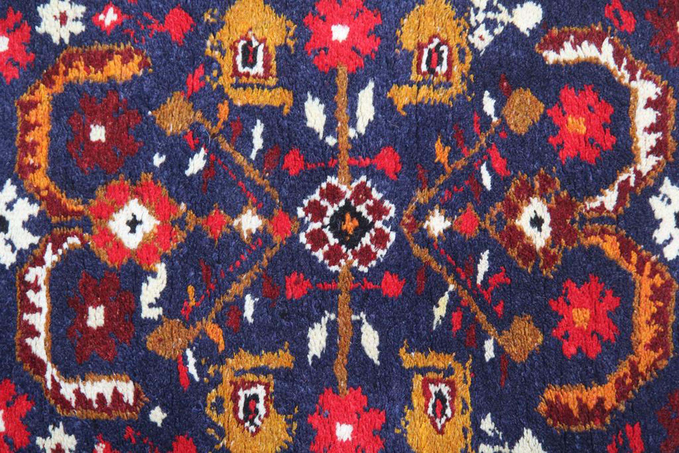 Tribal Traditional Carpet Handmade Oriental Runner Rug Long Wool Blue Rug For Sale