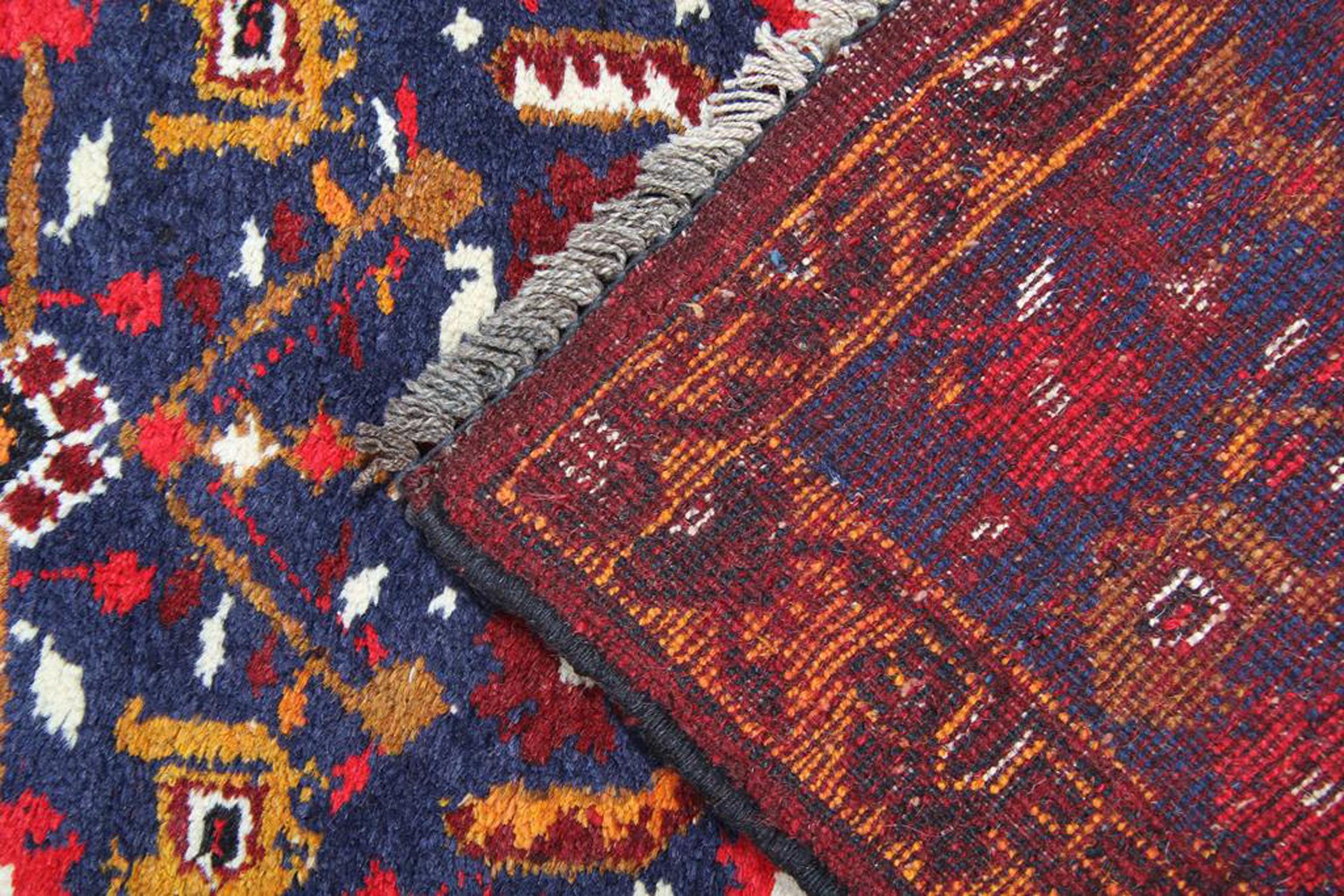 Azerbaijani Traditional Carpet Handmade Oriental Runner Rug Long Wool Blue Rug For Sale