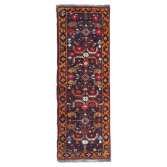 Vintage Traditional Carpet Handmade Oriental Runner Rug Long Wool Blue Rug