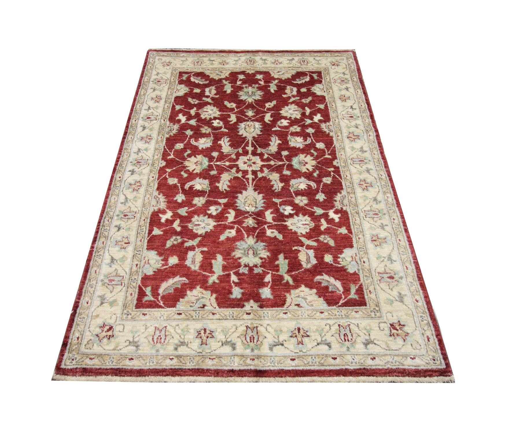 Tribal Traditional Carpet Rug Handwoven Floral Wool Red Area Rug For Sale