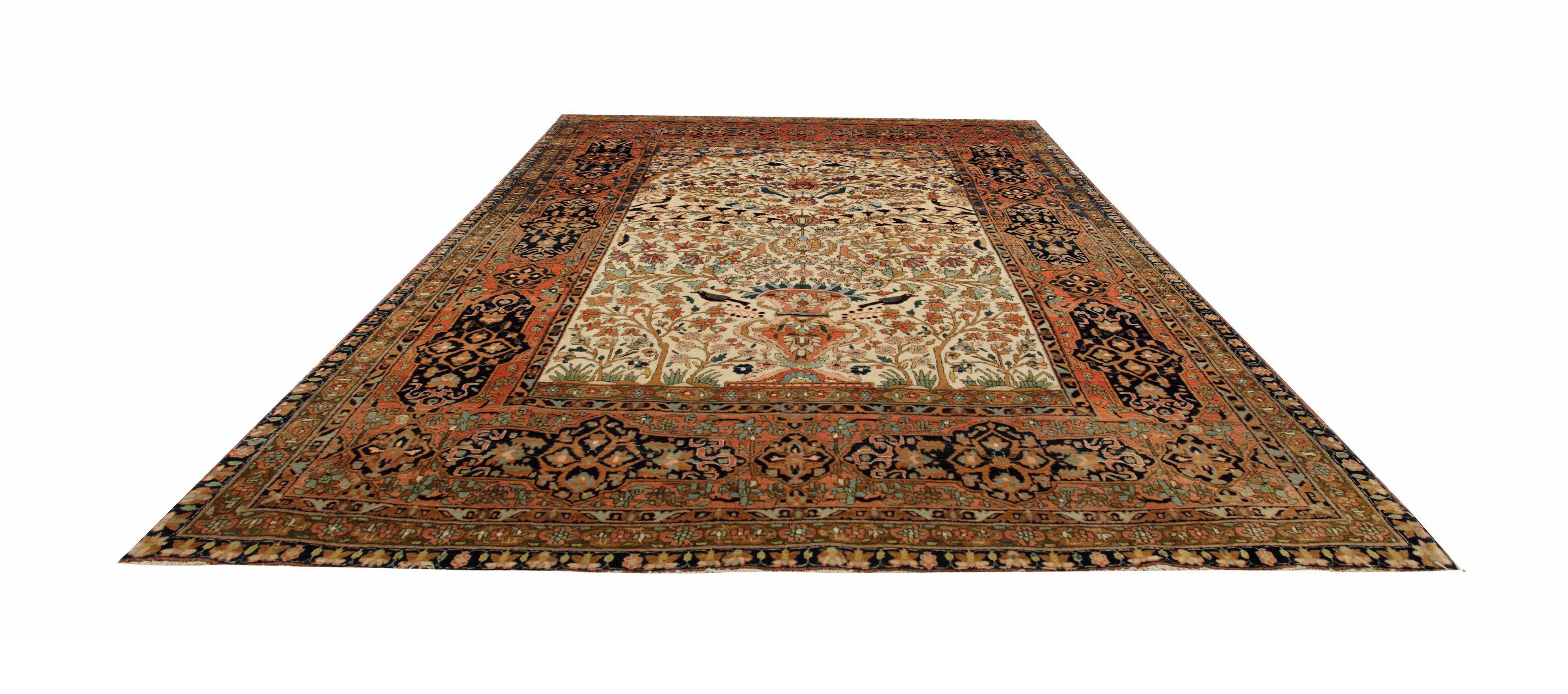 Caucasian Traditional Carpet Vase Rug Hand-Knotted Antique Living Room Rug For Sale