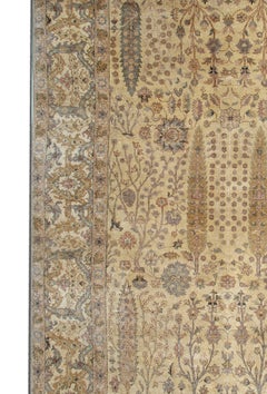 Tapis traditionnel en laine beige oriental fait à la main Tapis d'arbre