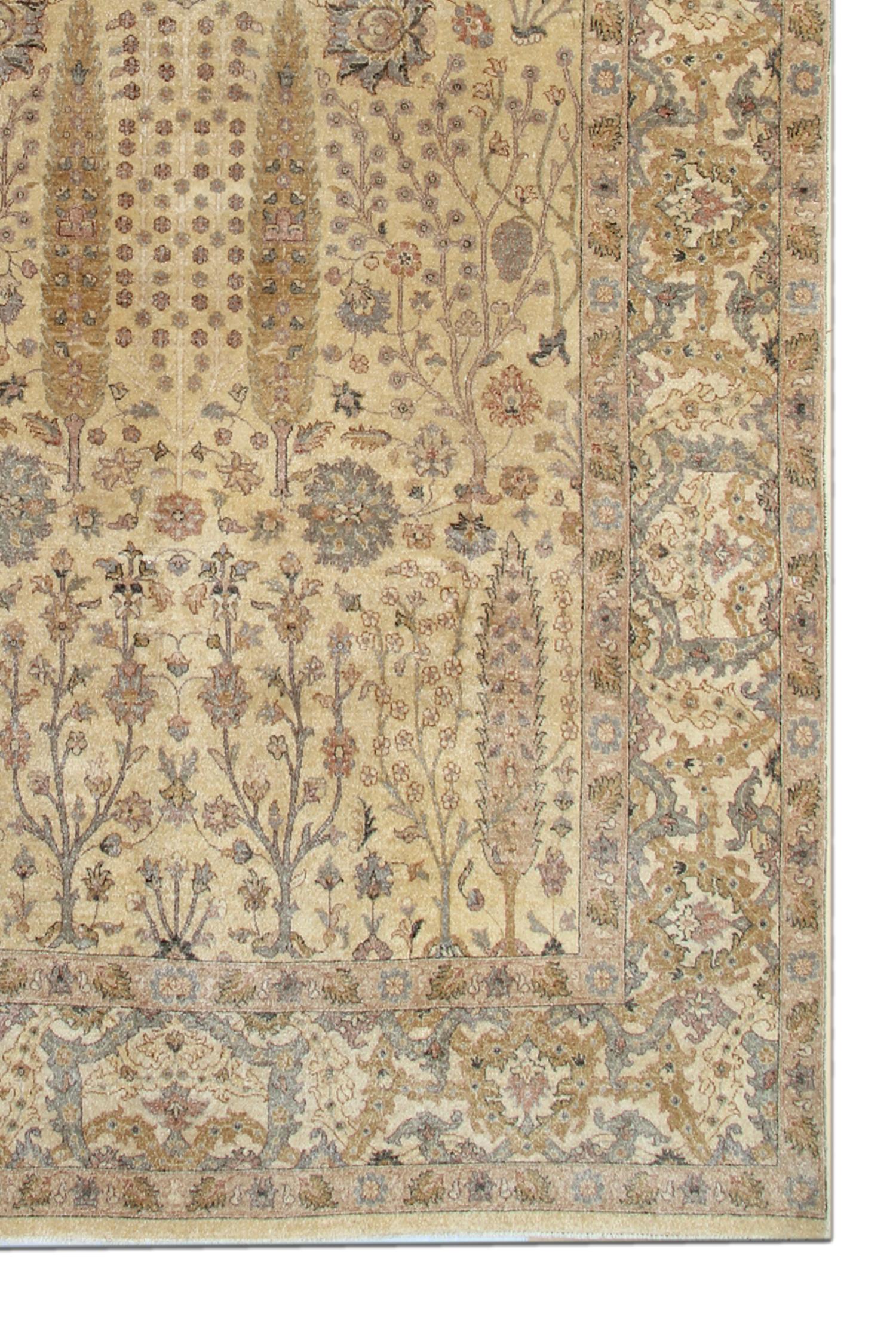 Traditioneller traditioneller Teppich aus Wolle, handgefertigt, orientalischer beiger Teppich (Land) im Angebot