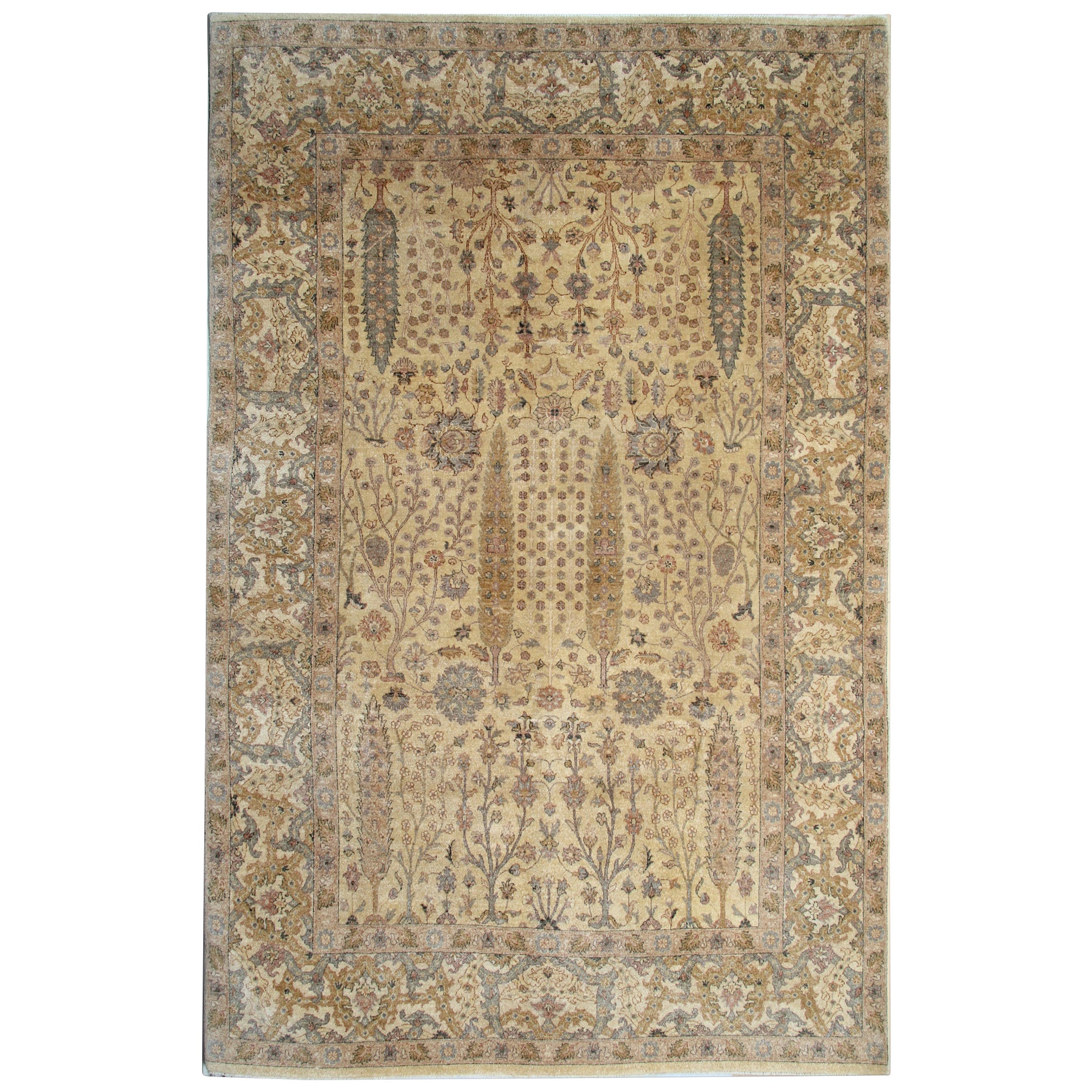 Tappeto tradizionale in lana fatto a mano Orientale Beige Area Rug Albero in vendita