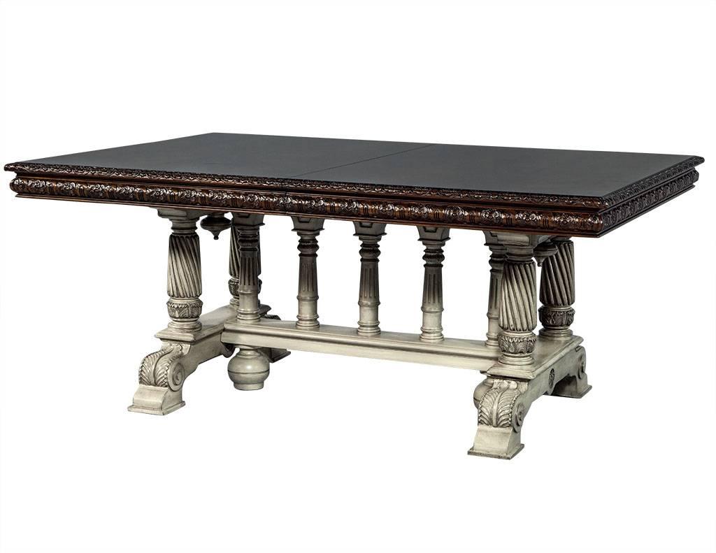 Tudor Traditional Carved Flame Mahogany Dining Table