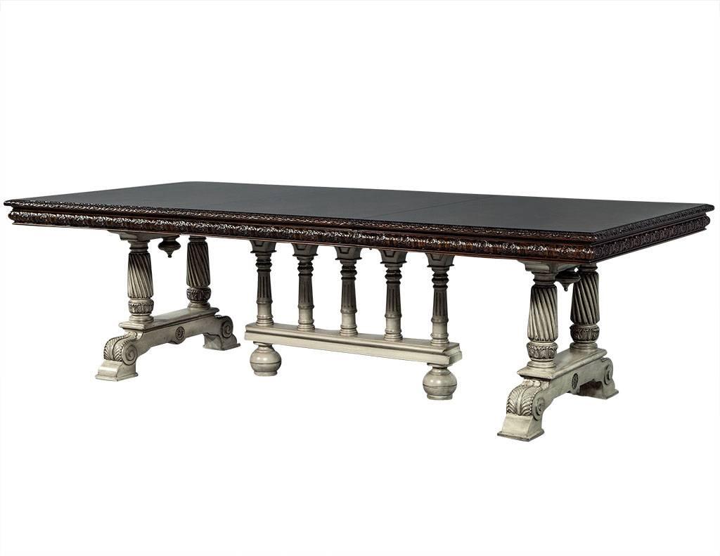 American Traditional Carved Flame Mahogany Dining Table