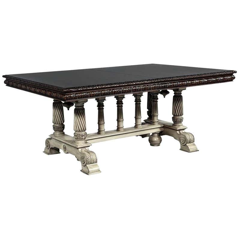 Traditional Carved Flame Mahogany Dining Table at 1stDibs