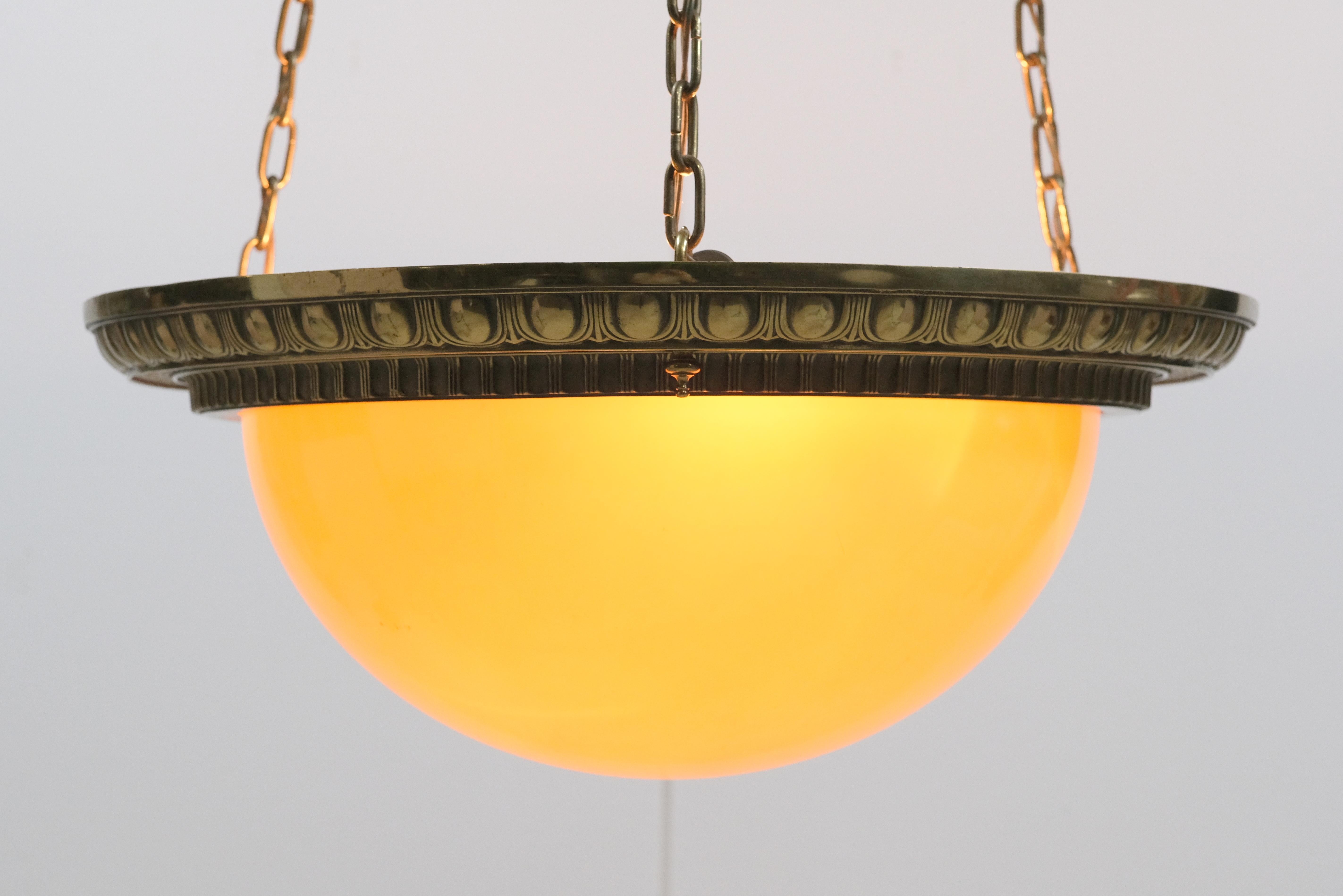 Traditional Cast Bronze Egg & Dart Dish Pendant Light For Sale 6
