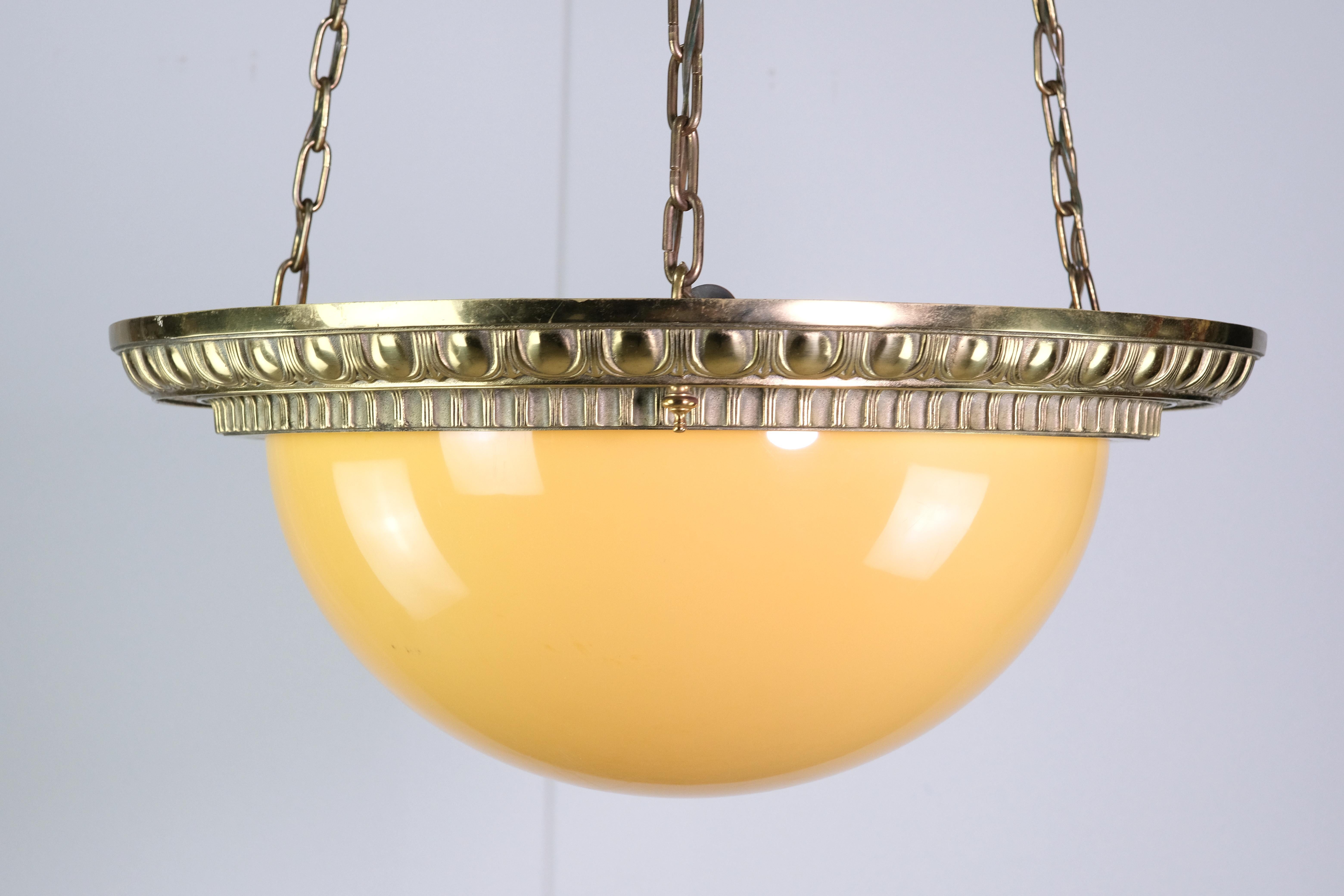 20th Century Traditional Cast Bronze Egg & Dart Dish Pendant Light For Sale