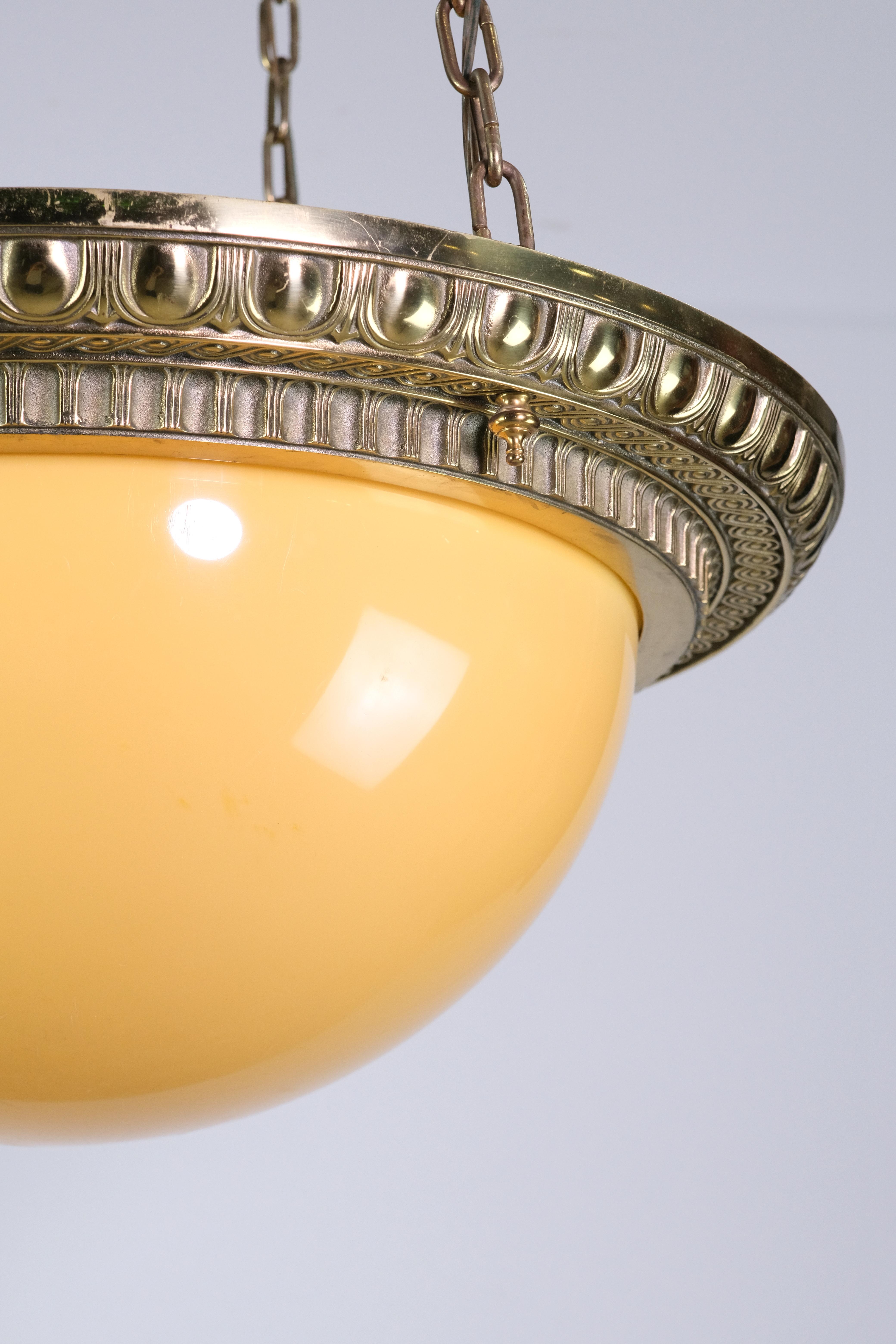 Traditional Cast Bronze Egg & Dart Dish Pendant Light For Sale 1