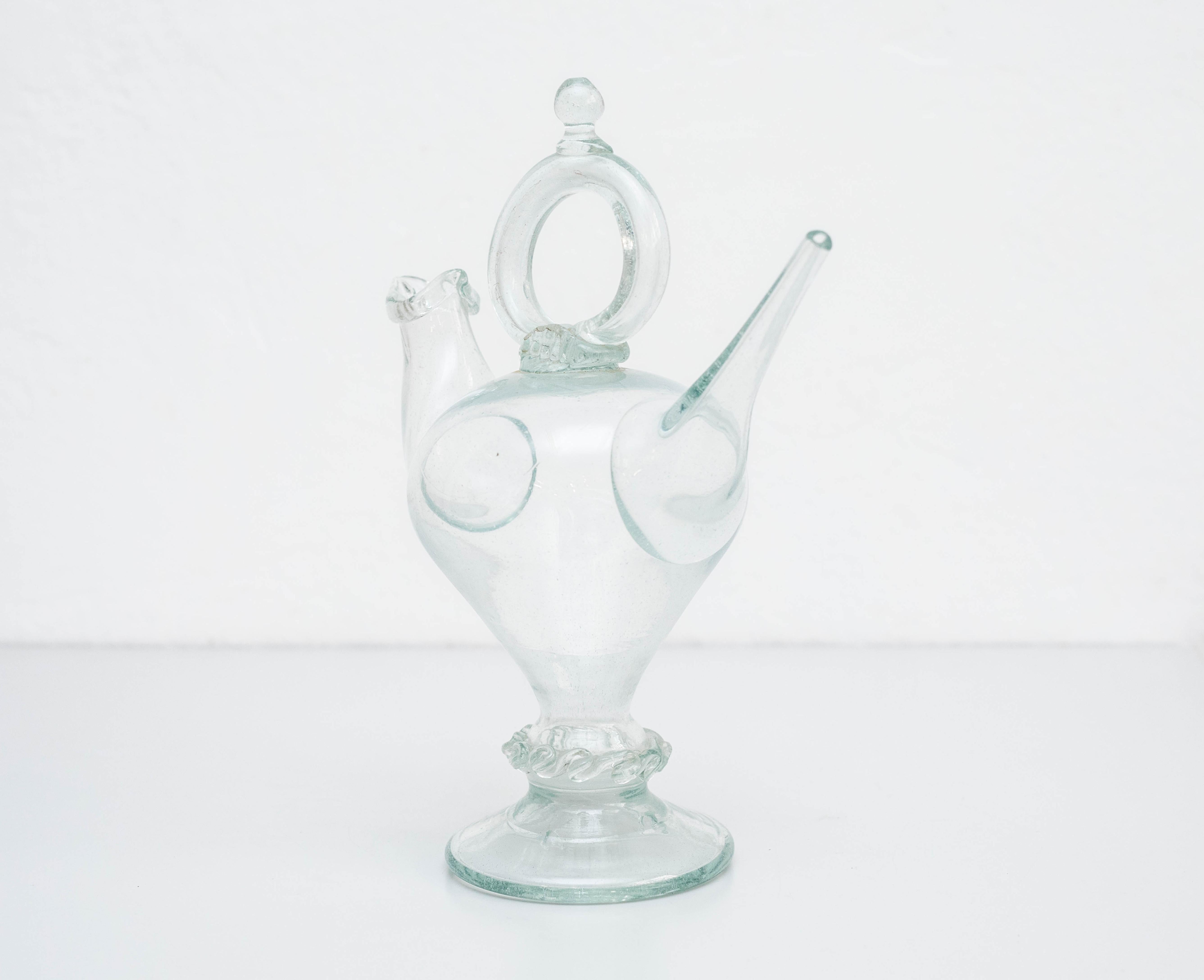 Spanish Traditional Catalan Blown Glass Vase, circa 1930 For Sale