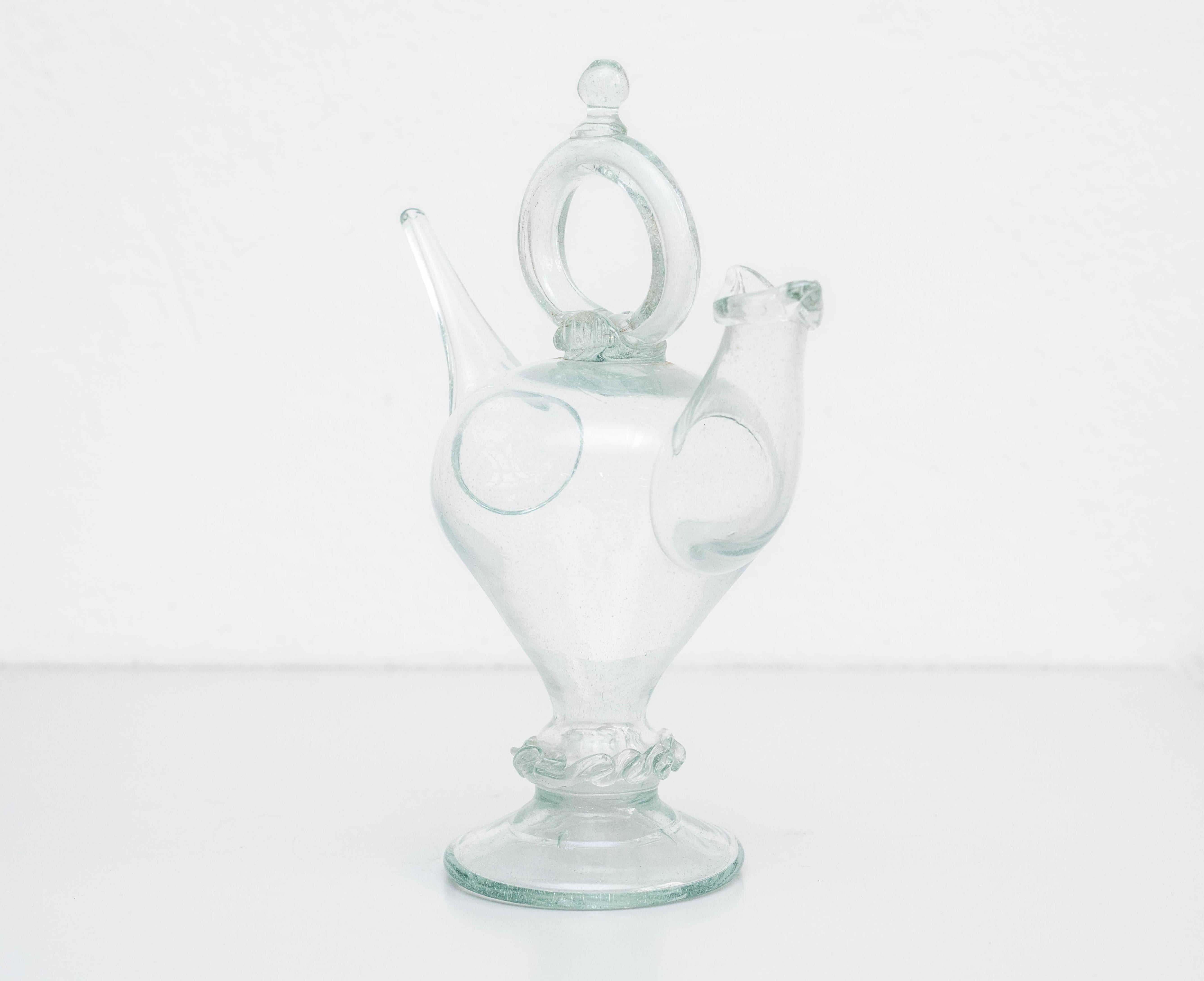 Mid-20th Century Traditional Catalan Blown Glass Vase, circa 1930 For Sale