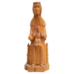 Traditional Catalan Religious Virgin "La Moreneta" Wooden Sculpture