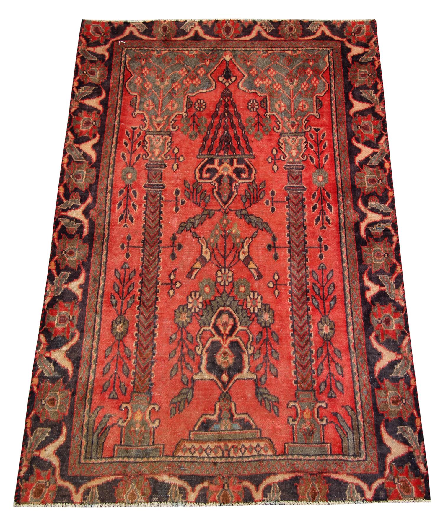 Mid-20th Century Traditional Caucasian Rug, Red Carpet Wool Handwoven Area Rug For Sale