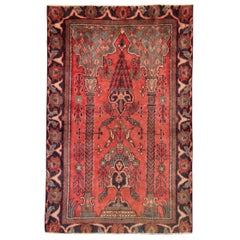 Retro Traditional Caucasian Rug, Red Carpet Wool Handwoven Area Rug