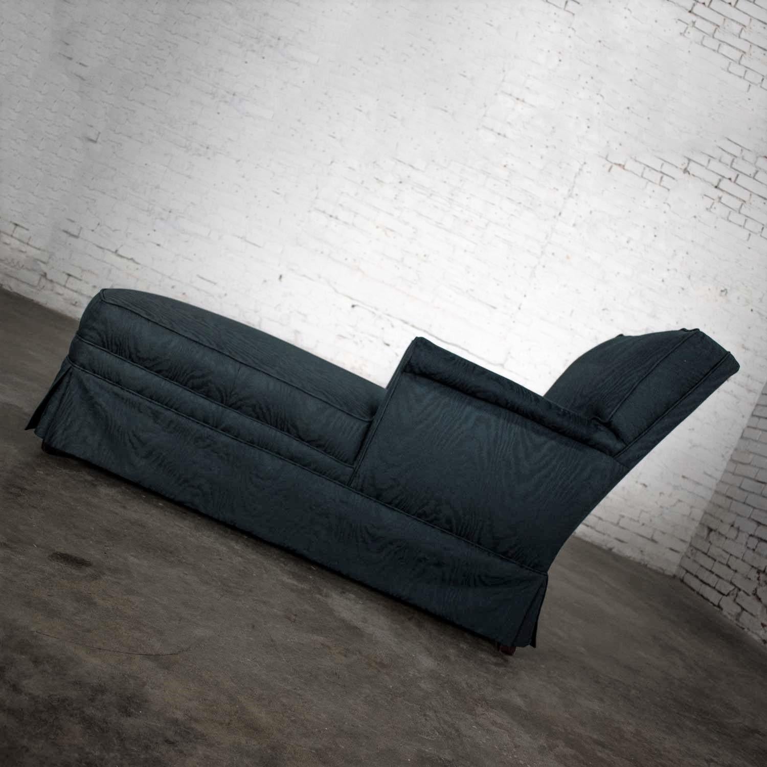 20th Century Traditional Chaise Lounge with Navy Blue Cotton Moire Fabric and Rolled Arms