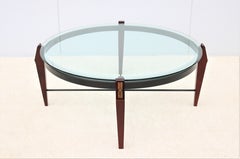 Traditional Cherry Wood and Transparent Glass Round Coffee Table