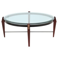 Traditional Cherry Wood and Transparent Glass Round Coffee Table