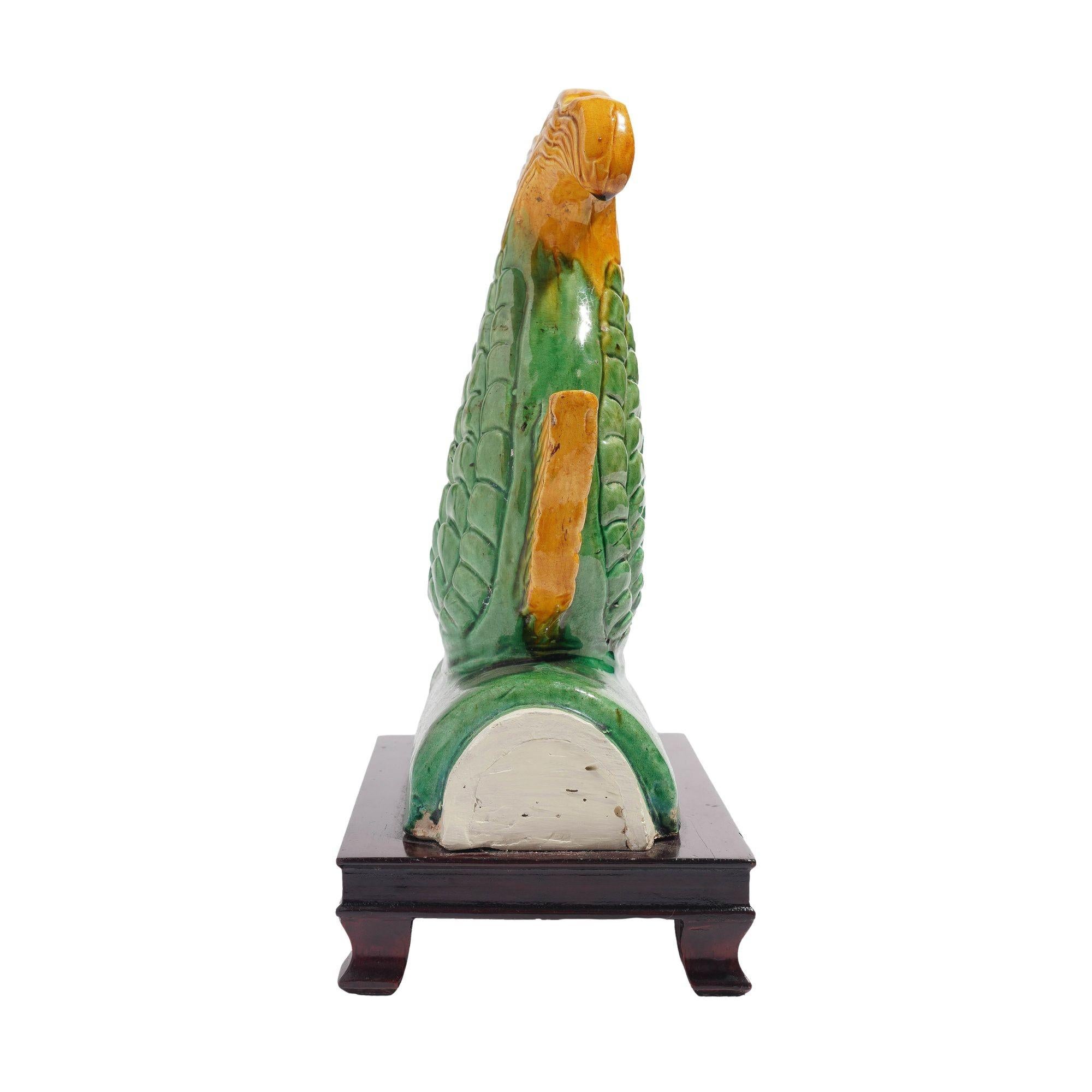 Traditional Chinese ceramic fish form roof tile on stand, c. 1900's For Sale 2