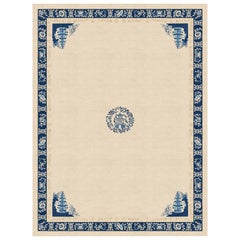 Traditional Chinese Rug Wool Silk, Pagoda Antique Sand, Medium, in Stock